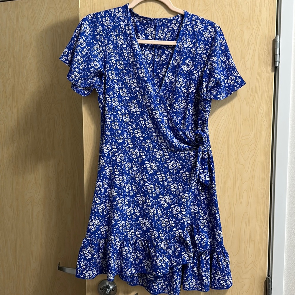 Blue wrap around dress. Size M/L